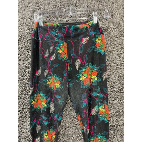 Lularoe Womens Leggings One Size Fits All Black and Neon Floral RN #142161 - Picture 8 of 13